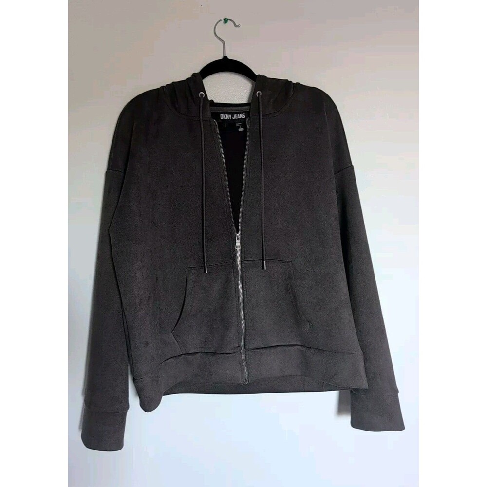 DKNY Women Faux Suede Jacket | Taupe Brown Long Sleeve | Size L